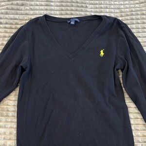 Ralph Lauren Black V-Neck with Yellow Pony Logo